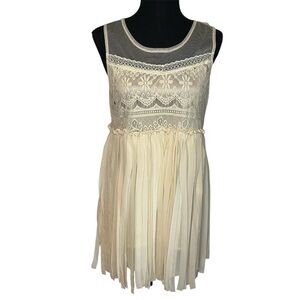 NWT The Hanger Cream Lace Fringe Beige Tunic Mini Dress/tunic Boho Mesh Western